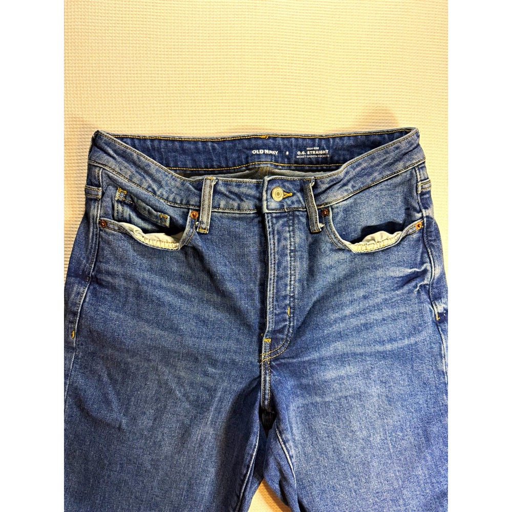 Old Navy Women's O.G. Straight Blue Medium Wash Denim Jeans 5-Pocket Size 8